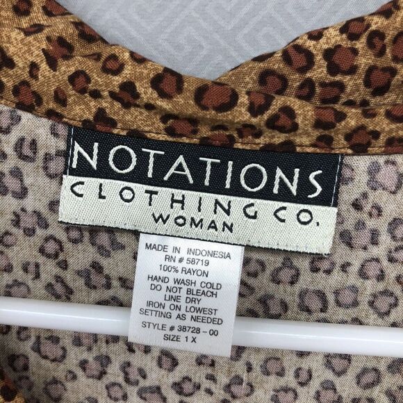 Vintage Notations Short Sleeve Brown Button Up Blouse Plus Size 1X Women - Picture 5 of 12